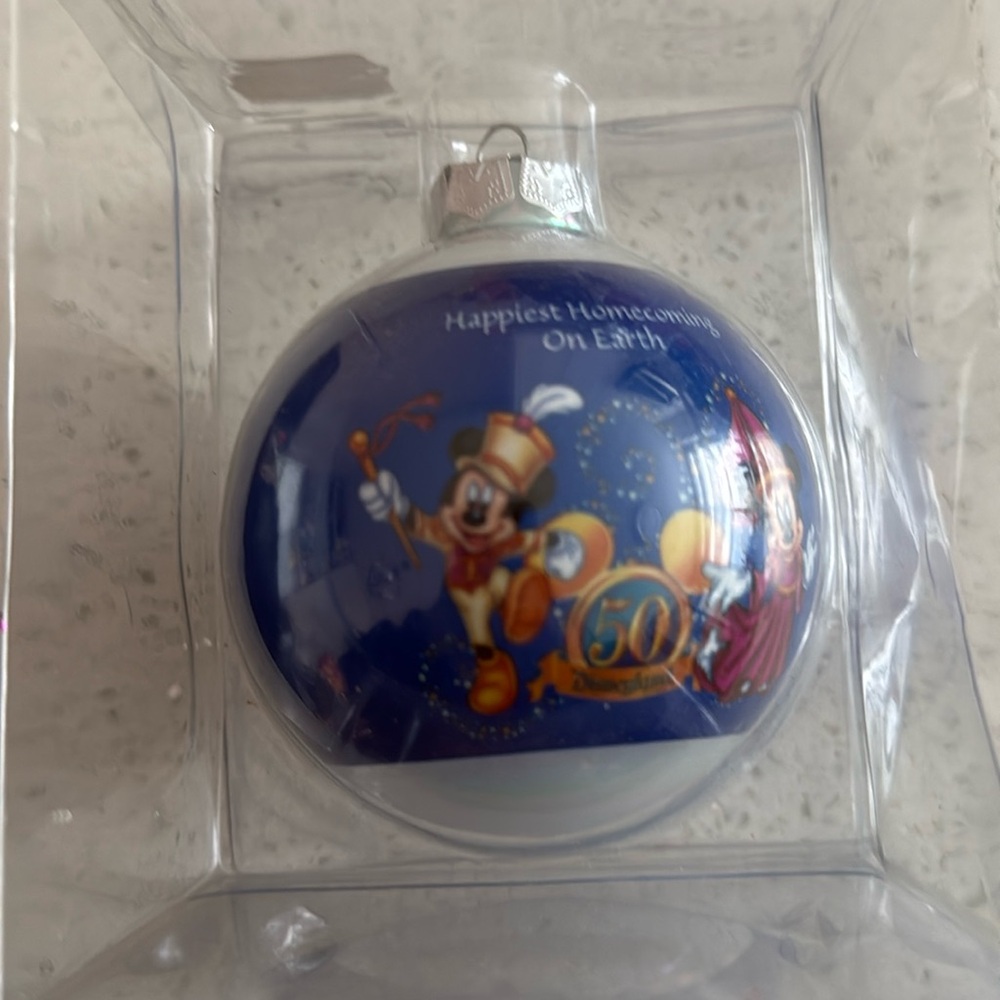 New DISNEYLAND 50TH Glass Christmas Ornament Ball HAPPIEST HOMECOMING ON EARTH